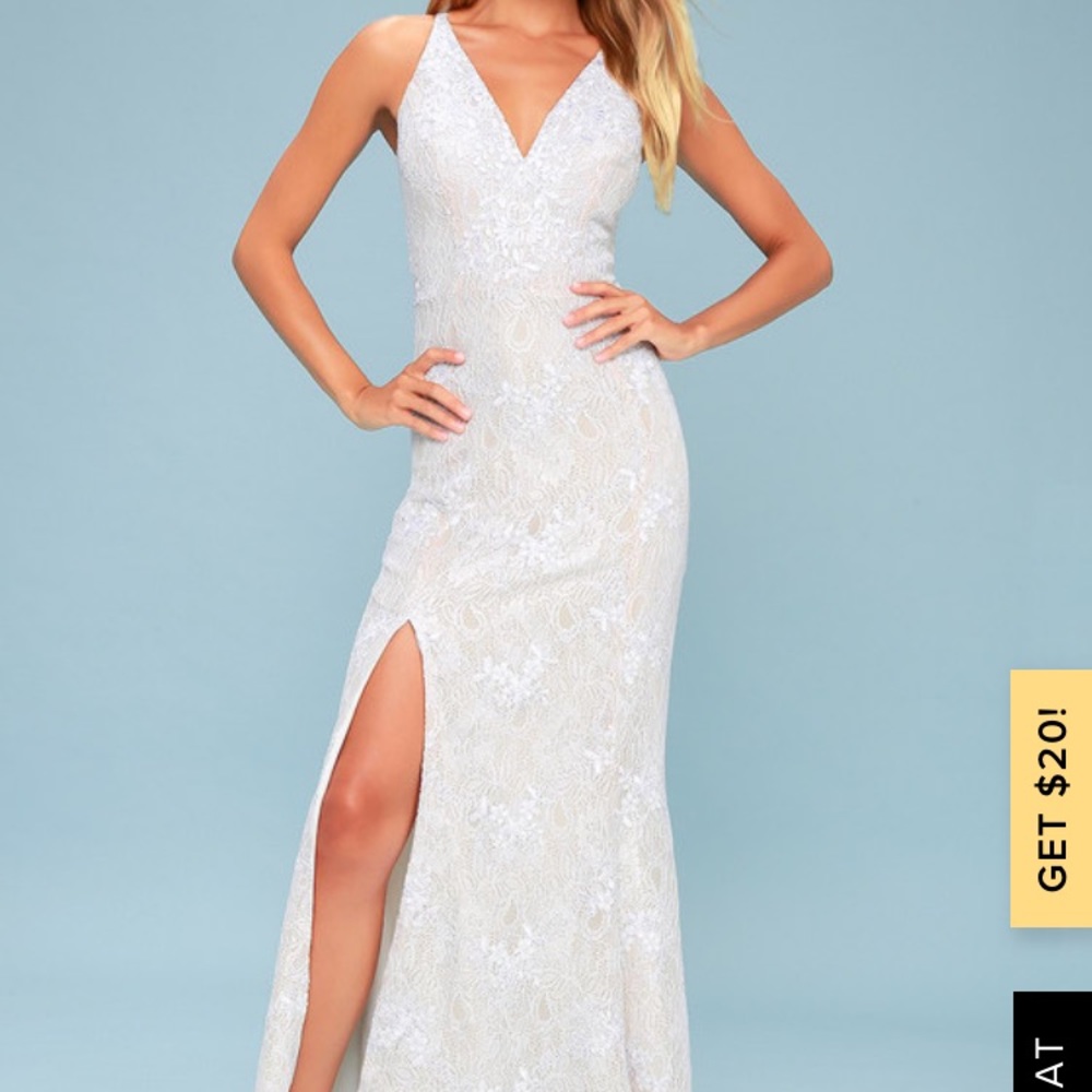 Dress the pop IRIS NUDE AND WHITE LACE MAXI DRESS
